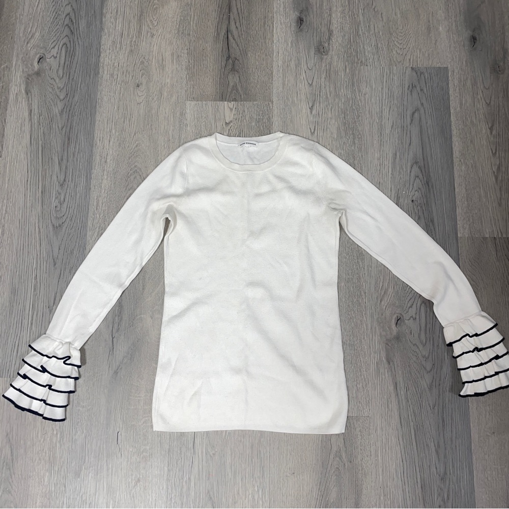 Club Monaco Knit Cream Long Sleeve Top with Ruffles